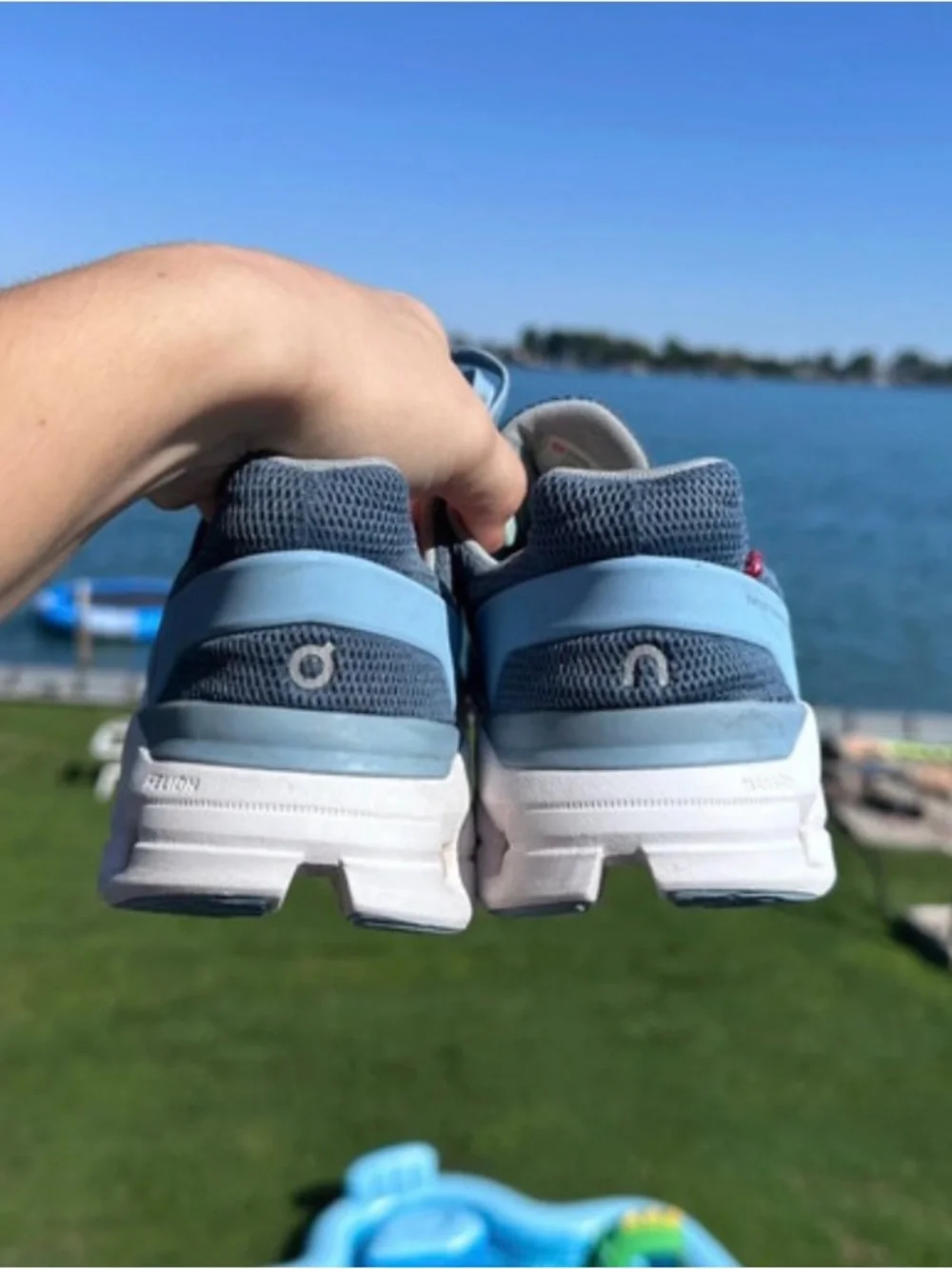 On Cloud Running Shoes in Blue and Light Blue